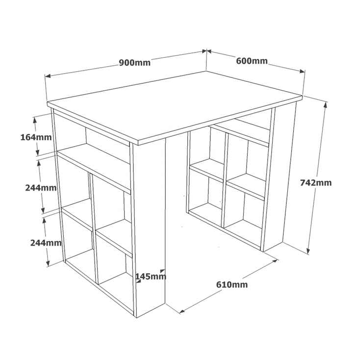 Bureau Avec Étagères Latérales - Blanche