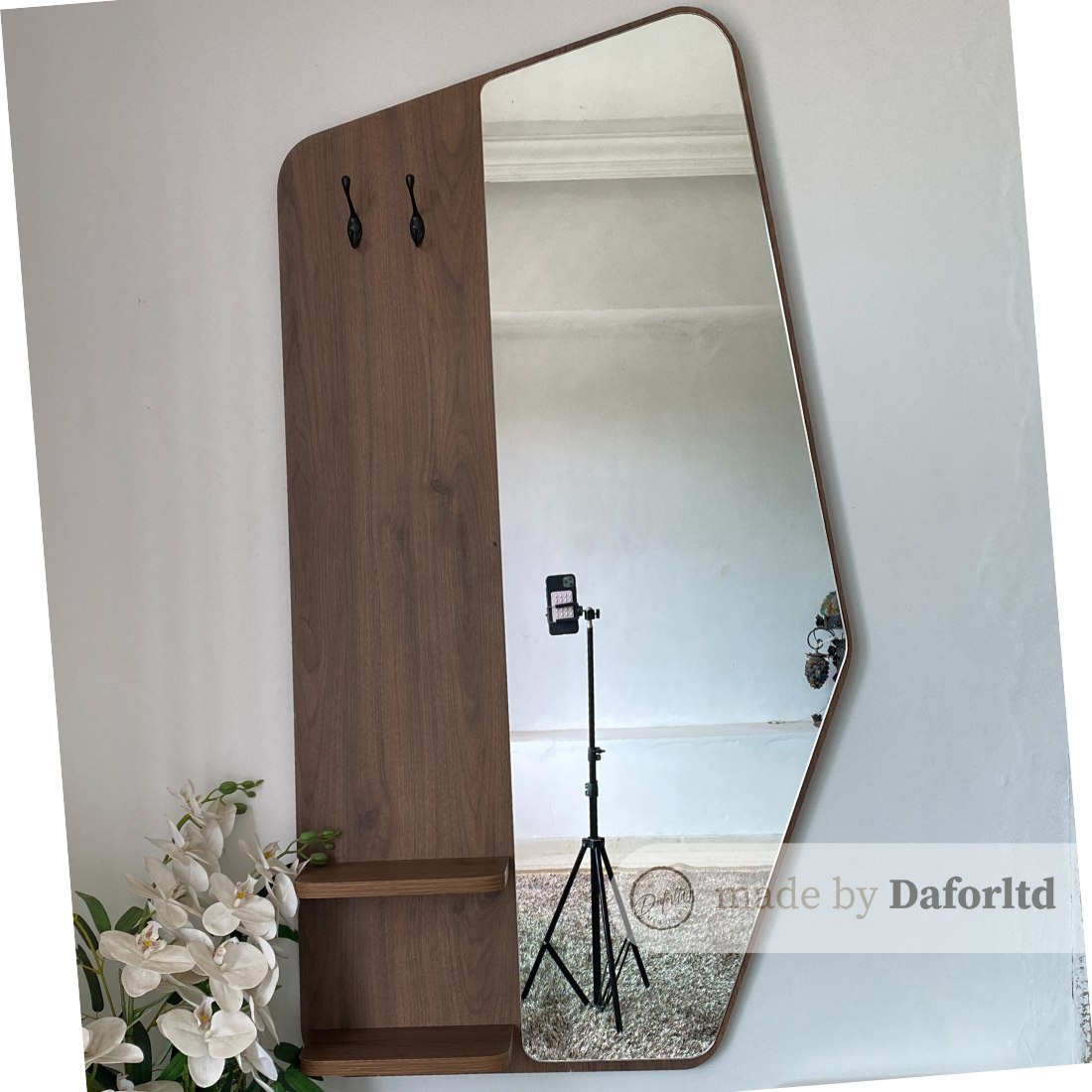 Grand Miroir Mural Moderne en Noyer