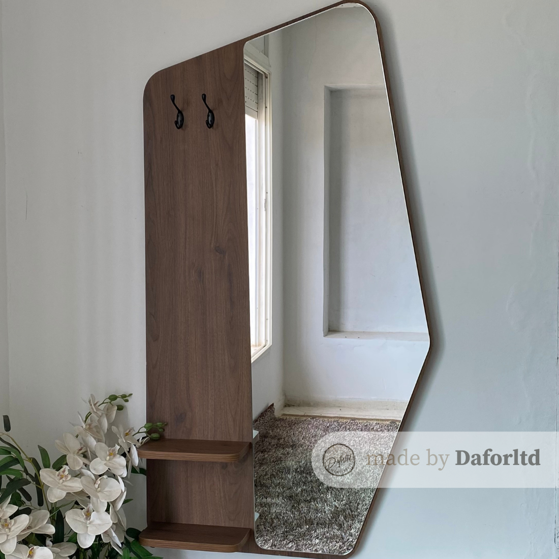 Grand Miroir Mural Moderne en Noyer