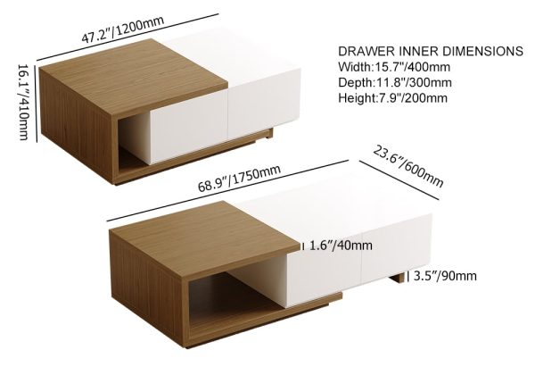 Ensemble de meuble TV extensible minimaliste et de table basse