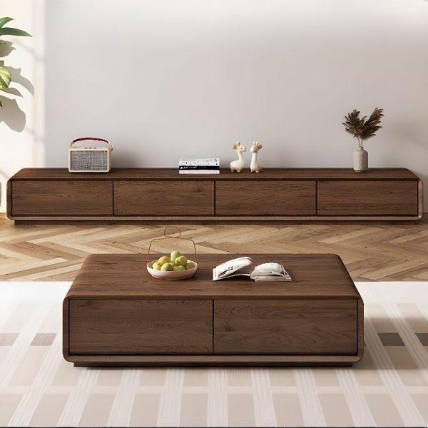 Ensemble Meuble TV et Table Basse de salon en placage de bois noyer