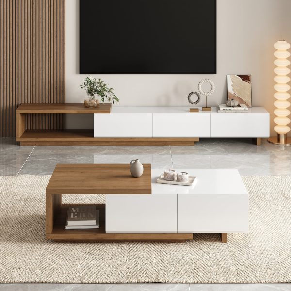 Ensemble de meuble TV extensible minimaliste et de table basse