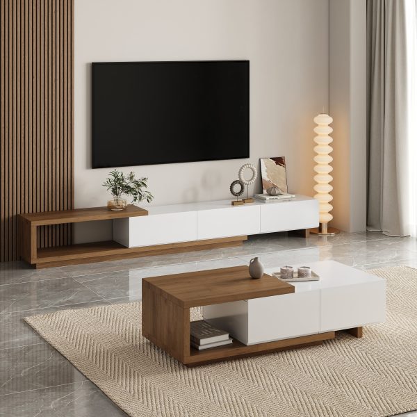 Ensemble de meuble TV extensible minimaliste et de table basse
